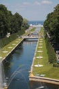 View along the Sea Canal on a summer sunny day from the Grand Peterhof Palace Royalty Free Stock Photo