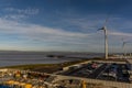 The view along the shore of the Severn Estuary towards the Severn bridge from Avonmouth Cruise port Royalty Free Stock Photo