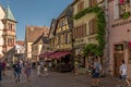 View along a street in the medieval village of Riquewihr, Alsace, France Royalty Free Stock Photo