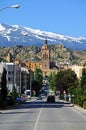 Cathedral and snow capped mountains, Guadix, Spain. Royalty Free Stock Photo