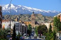 Cathedral and snow capped mountains, Guadix, Spain. Royalty Free Stock Photo