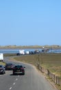 Traffic tidal road to Lindisfarne and Holy Island Royalty Free Stock Photo