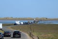 Traffic tidal road to Lindisfarne and Holy Island Royalty Free Stock Photo