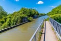 A view along the top of the Iron Trunk aqueduct and the Grand Union canal at Wolverton, UK