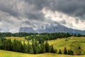 View of the Alpe Siusi with the massif of the Sasso Lungo. HDR photo Royalty Free Stock Photo