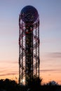 view of Alphabetic Tower in autumn dusk in Batumi