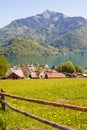 View of alpine meadow, austrian town St.Gilgen on Wolfgangsee la