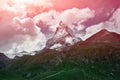 View of the Alpine mountains at the sunrise. Matterhorn mount Royalty Free Stock Photo