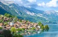 View on alpine town Oberried am Brienzersee on Brienz lake in Switzerland Royalty Free Stock Photo