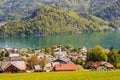 View of alpine town St. Gilgen on Wolfgangsee lake, Austria