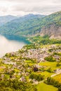 View of alpine village St. Gilgen and Wolfgangsee lake from Plomberg mountain