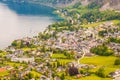 View of alpine village St. Gilgen and Wolfgangsee lake from Plomberg mountain