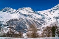 View of Alps covered with snow from the Bernina Express train Royalty Free Stock Photo