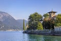 View of the Alps and Lake Maggiore and the Italian Isola Bella - beautiful island is one of the Borromean Islands Royalty Free Stock Photo