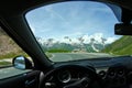 A view on the Alps through the windscreen Royalty Free Stock Photo