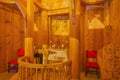 View of the altar in the Fantoft stave church