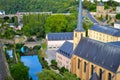 View of the Alzette river in the old town of Luxembourg City, Luxembourg, with St. John Church church of St. John or St. Jean du Royalty Free Stock Photo