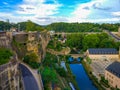 View of the Alzette river in the old town of Luxembourg City, Luxembourg, with St. John Church church of St. John or St. Jean du Royalty Free Stock Photo