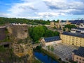 View of the Alzette river in the old town of Luxembourg City, Luxembourg, with St. John Church church of St. John or St. Jean du Royalty Free Stock Photo