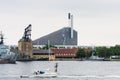 View of Amager Bakke or Amager Hill also known as Amager Slope or Copenhill, a combined heat and power waste-to-energy plant in