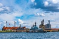 View of Amager Bakke factory with skiing slope on the rooftop in Copenhagen, Denmark