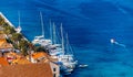 View at amazing archipelago with boats in front of town Hvar, Croatia. Harbor of old Adriatic island town Hvar. Popular touristic Royalty Free Stock Photo