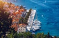 View at amazing archipelago with boats in front of town Hvar, Croatia. Harbor of old Adriatic island town Hvar. Popular touristic Royalty Free Stock Photo