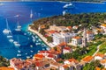 View at amazing archipelago with boats in front of town Hvar, Croatia. Harbor of old Adriatic island town Hvar. Popular touristic Royalty Free Stock Photo