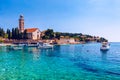 View at amazing archipelago with boats in front of town Hvar, Croatia. Harbor of old Adriatic island town Hvar. Popular touristic Royalty Free Stock Photo