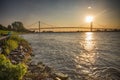 View of Ambassador Bridge connecting Windsor, Ontario to Detroit