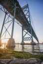 View of Ambassador Bridge connecting Windsor, Ontario to Detroit Royalty Free Stock Photo