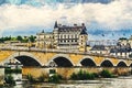 View Amboise Castle in Loire Valley and old bridge.