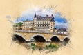 View Amboise Castle in Loire Valley and old bridge.