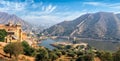 View of Amer (Amber) fort and Maota lake, Rajasthan, India Royalty Free Stock Photo