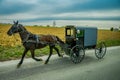 View of Amish buggy on a road with a horse in eastern Pennsylvania Royalty Free Stock Photo
