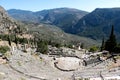 The view on amphitheater, in the archaeological site of Delphi, Greece Royalty Free Stock Photo