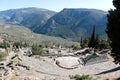 The view on amphitheater, in the archaeological site of Delphi, Greece Royalty Free Stock Photo