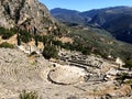 The view on amphitheater, in the archaeological site of Delphi, Greece Royalty Free Stock Photo