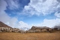 A View of Amphu Gyabjen and Ama Dablan peaks with Old Stone Hut, Everest base camp trek, Nepal Royalty Free Stock Photo