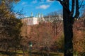 View of the Amusing Palace and the walls of the Moscow Kremlin from the Alexander Garden on an autumn day Royalty Free Stock Photo