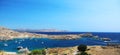 the view from the acropolis at lindos bay in rhodes greece Royalty Free Stock Photo