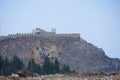 View of the ancient Acropolis of Lindos in August. Rhodes Island, Dodecanese, Greece Royalty Free Stock Photo
