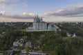 View of the ancient Assumption Cathedral in the morning cityscape aerial view. Smolensk