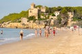 A view of the ancient castle from the beach. Tarragona Spain Royalty Free Stock Photo