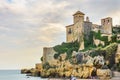 A view of the ancient castle from the beach. Tarragona Spain Royalty Free Stock Photo