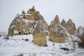 View of the ancient cave city january day. The surrounding area of Goreme, Turkey Royalty Free Stock Photo