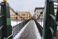 St. Petersburg, Russia, February 10, 2024. Pochtamtsky chain bridge over the Moika River. Royalty Free Stock Photo
