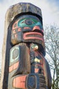 Ancient colorful Totem Pole in Duncan, British Columbia, Canada. Royalty Free Stock Photo