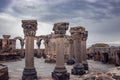 View of ancient column in Zvartnos temple in Armenia concept photo.