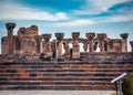 View of ancient column in Zvartnos temple in Armenia concept photo.